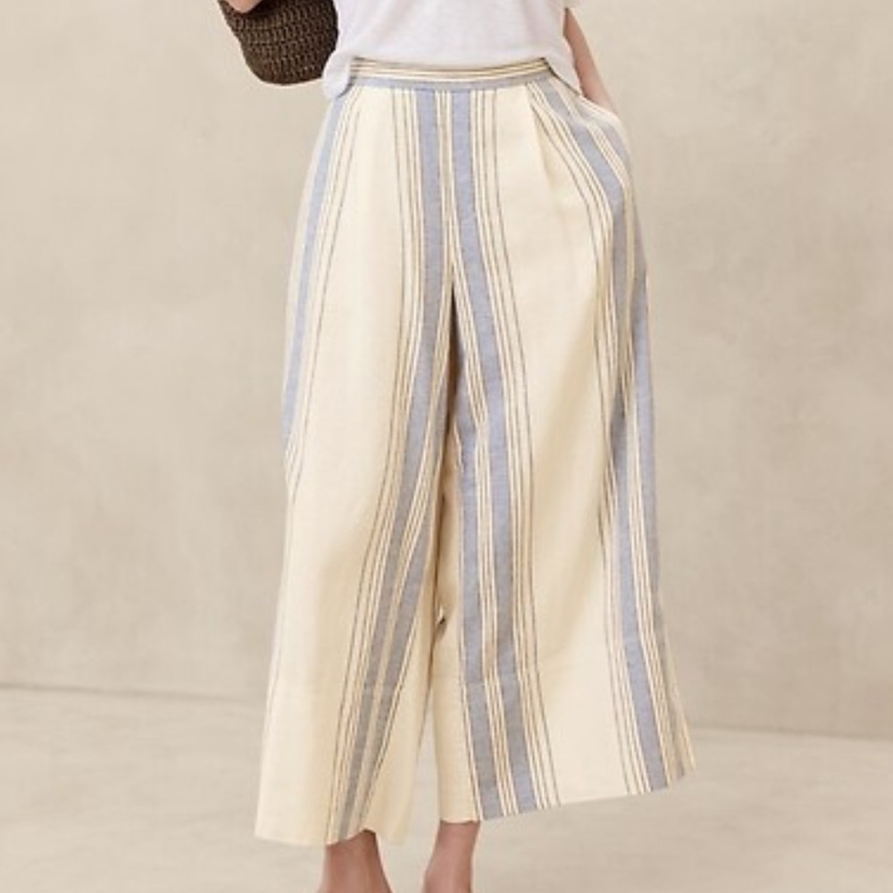 Banana Republic Linen Blend Striped Wide-Leg Cropped Pants Size S